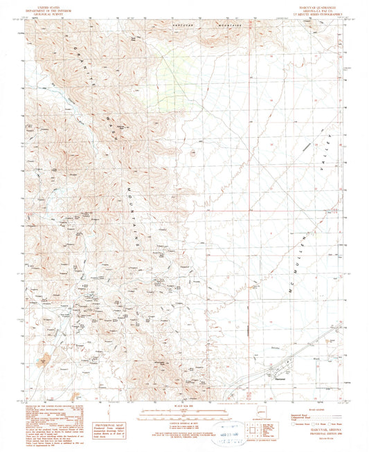 Classic USGS Harcuvar Arizona 7.5'x7.5' Topo Map Image