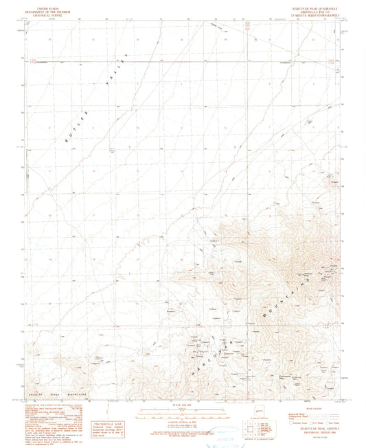 Classic USGS Harcuvar Peak Arizona 7.5'x7.5' Topo Map Image