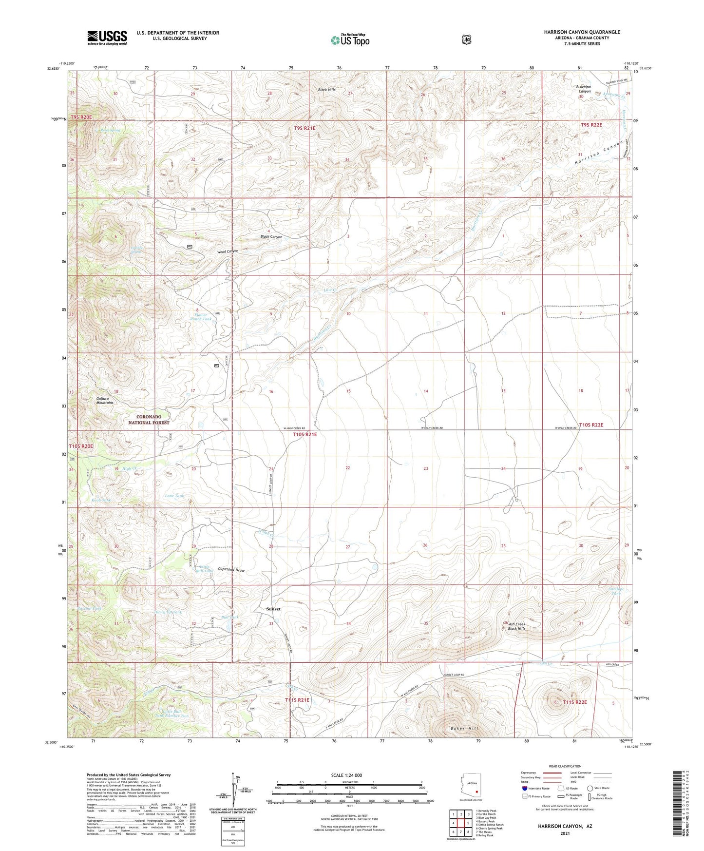 Harrison Canyon Arizona US Topo Map Image