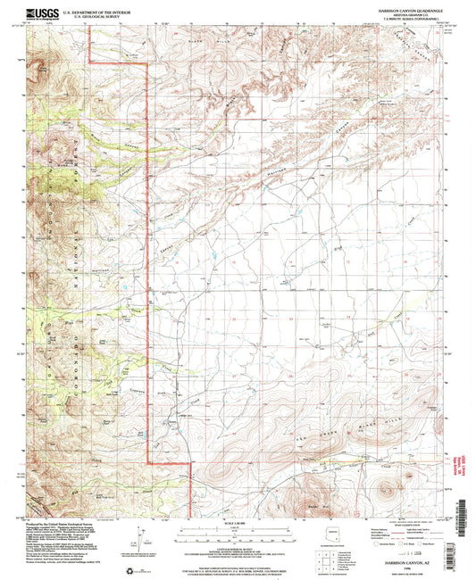 Classic USGS Harrison Canyon Arizona 7.5'x7.5' Topo Map Image