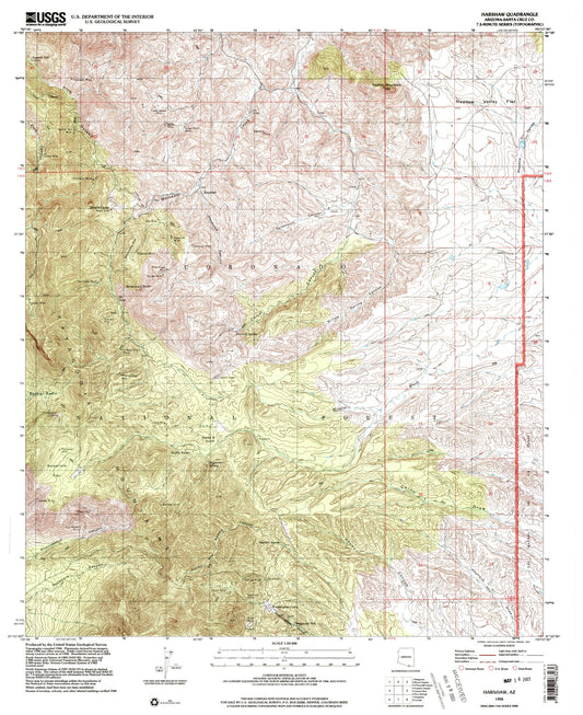 Classic USGS Harshaw Arizona 7.5'x7.5' Topo Map Image