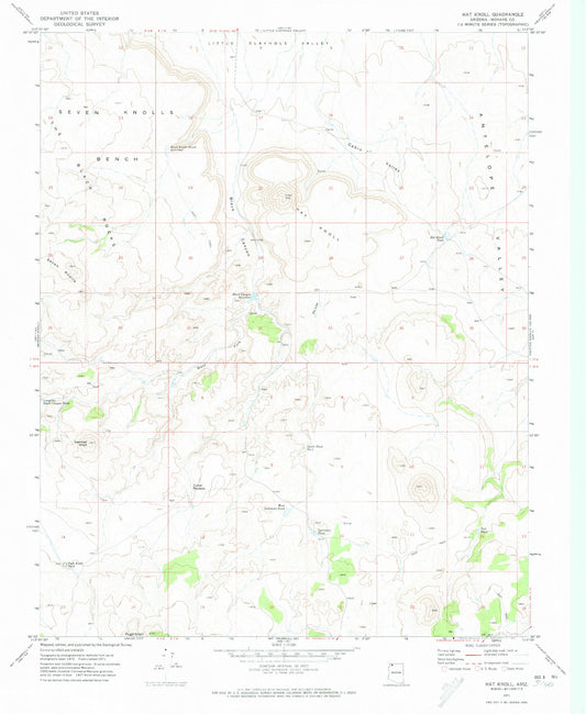 Classic USGS Hat Knoll Arizona 7.5'x7.5' Topo Map Image