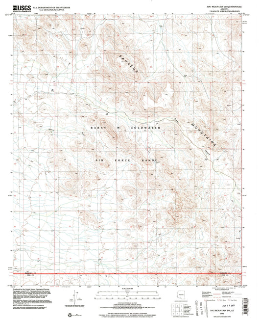 Classic USGS Hat Mountain SW Arizona 7.5'x7.5' Topo Map Image