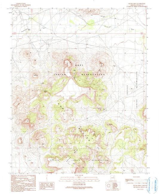Classic USGS Hauke Mesa Arizona 7.5'x7.5' Topo Map Image
