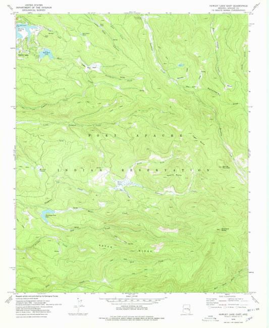 Classic USGS Hawley Lake East Arizona 7.5'x7.5' Topo Map Image