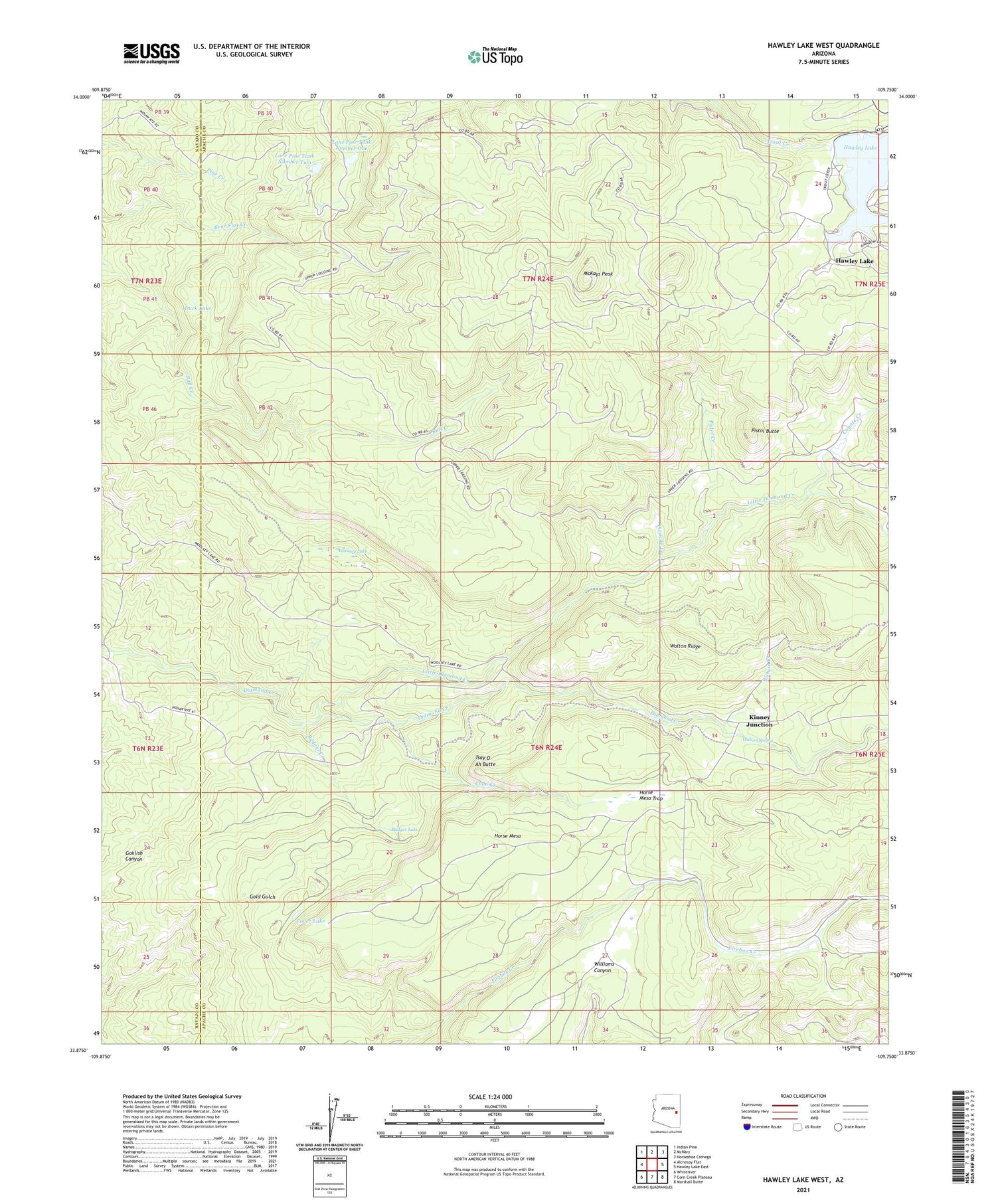 Hawley Lake West Arizona US Topo Map Image