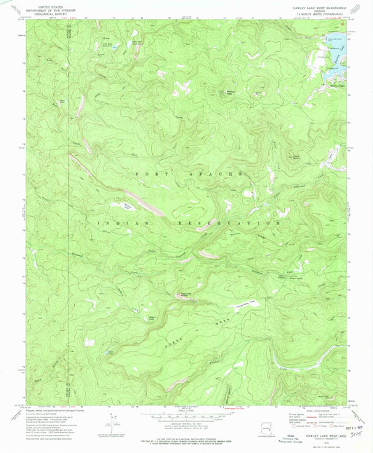 Classic USGS Hawley Lake West Arizona 7.5'x7.5' Topo Map Image