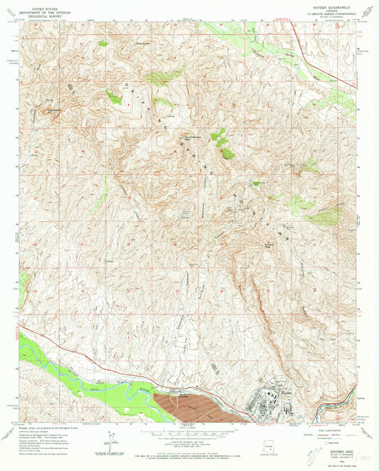 Classic USGS Hayden Arizona 7.5'x7.5' Topo Map Image