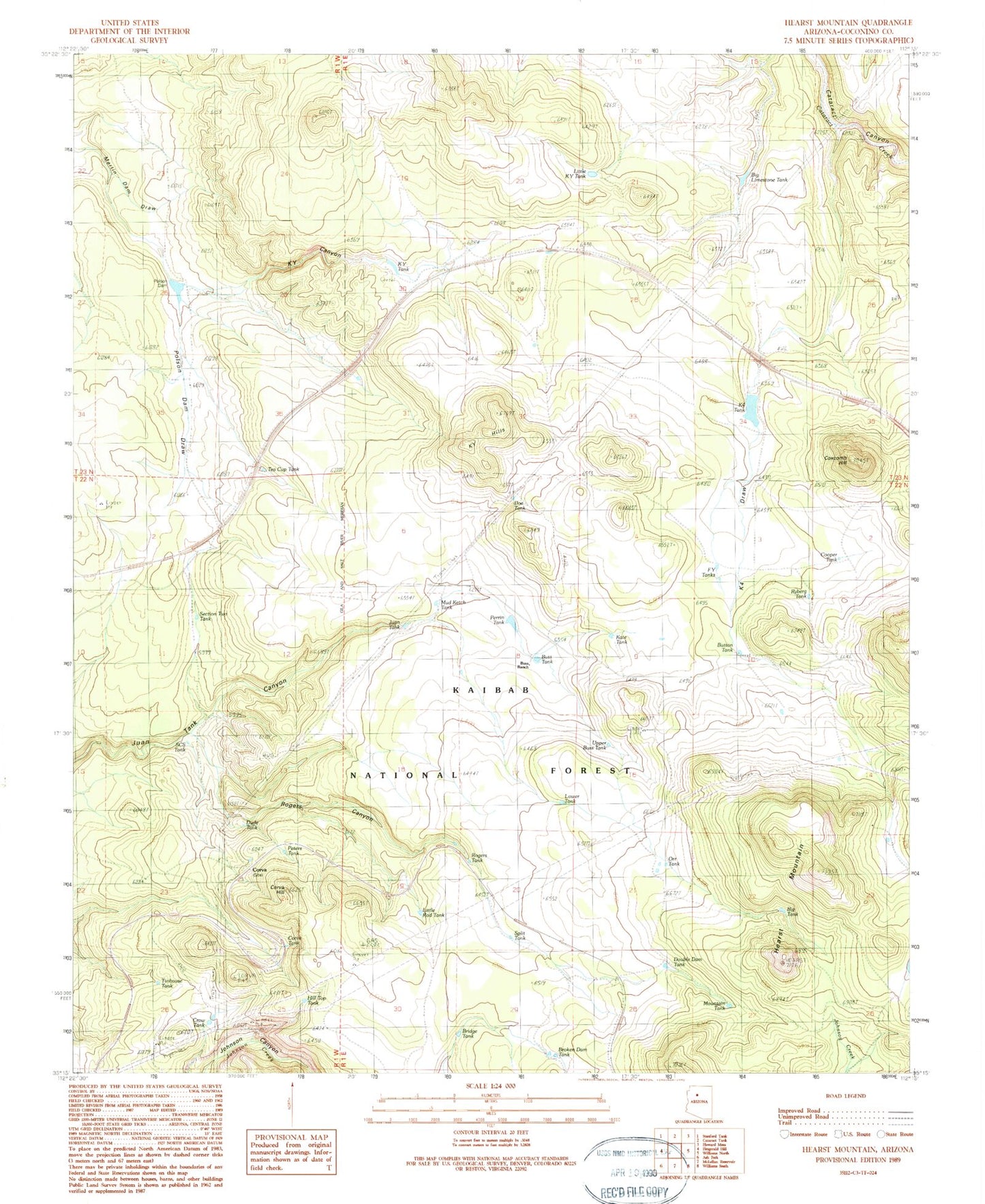 Classic USGS Hearst Mountain Arizona 7.5'x7.5' Topo Map Image