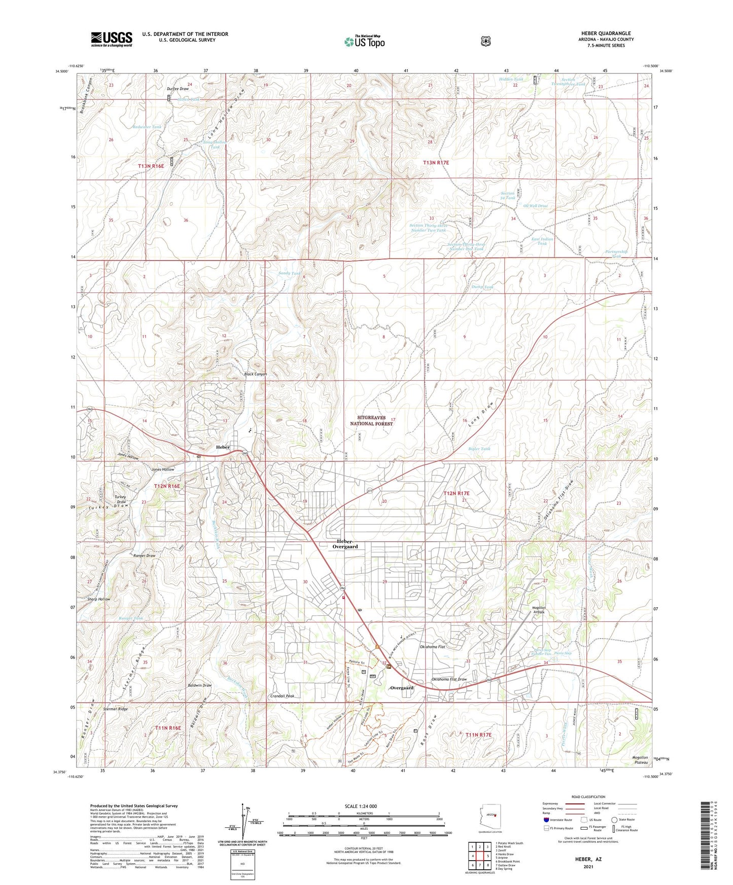 Heber Arizona US Topo Map Image