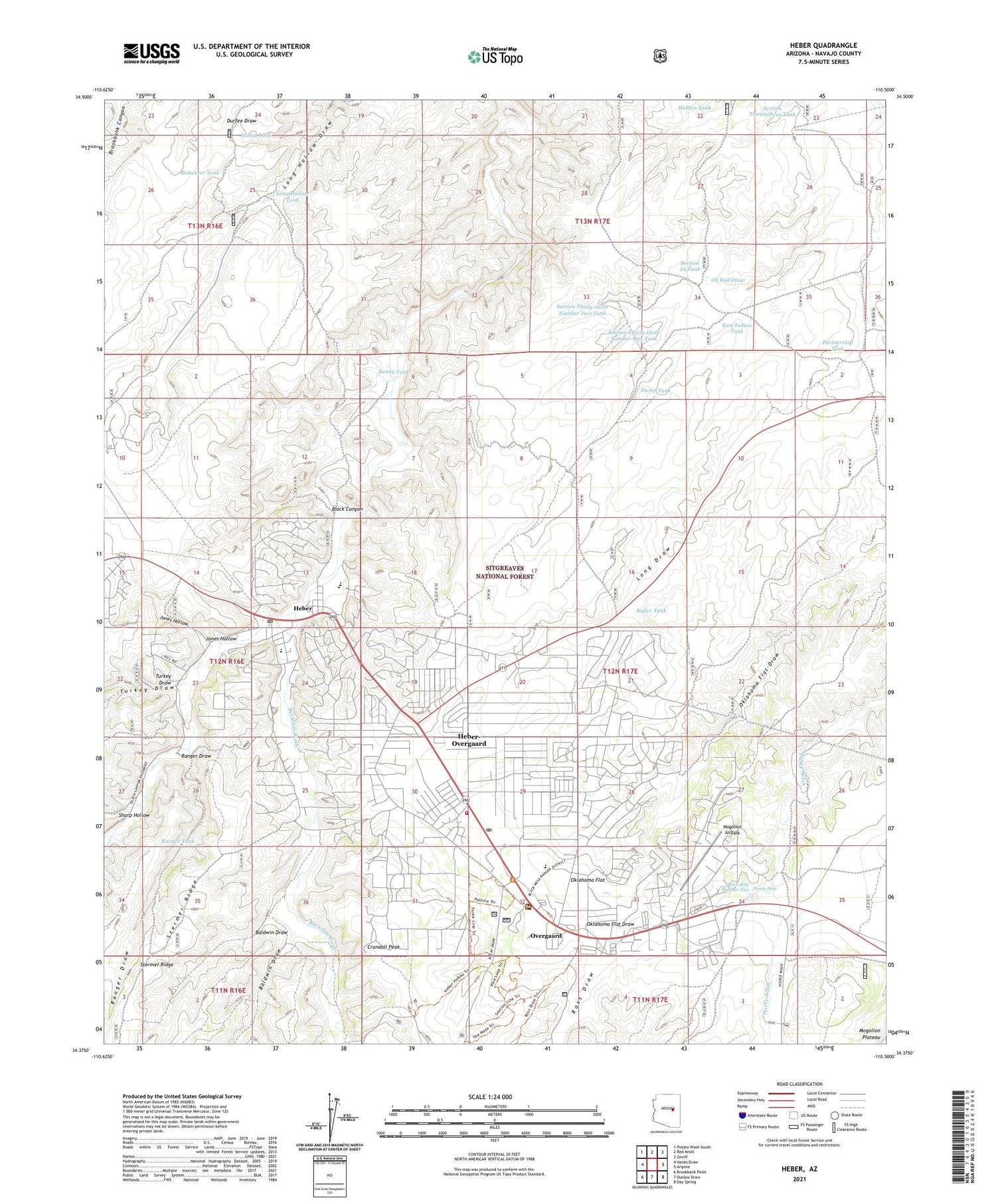 Heber Arizona US Topo Map Image