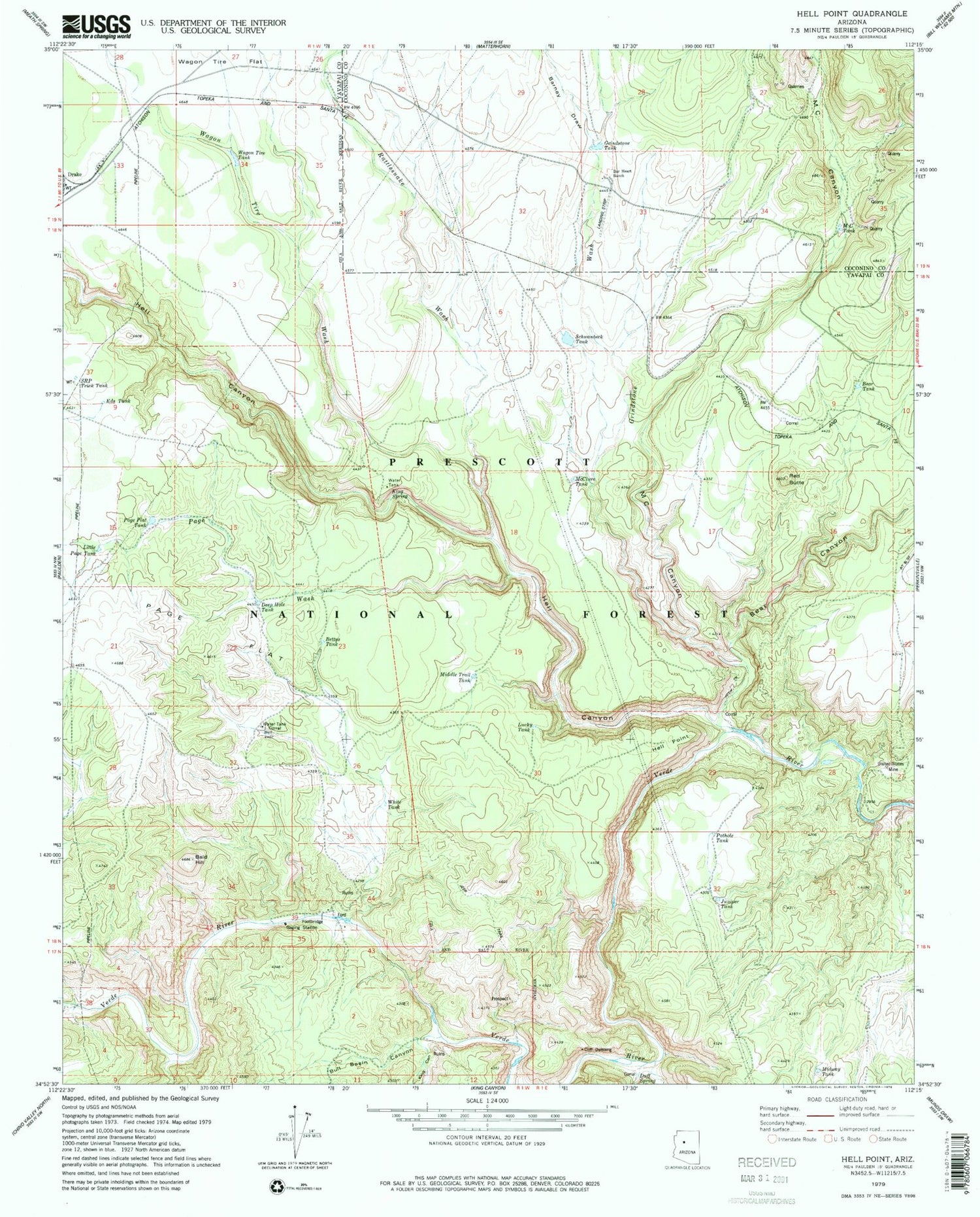 Classic USGS Hell Point Arizona 7.5'x7.5' Topo Map Image