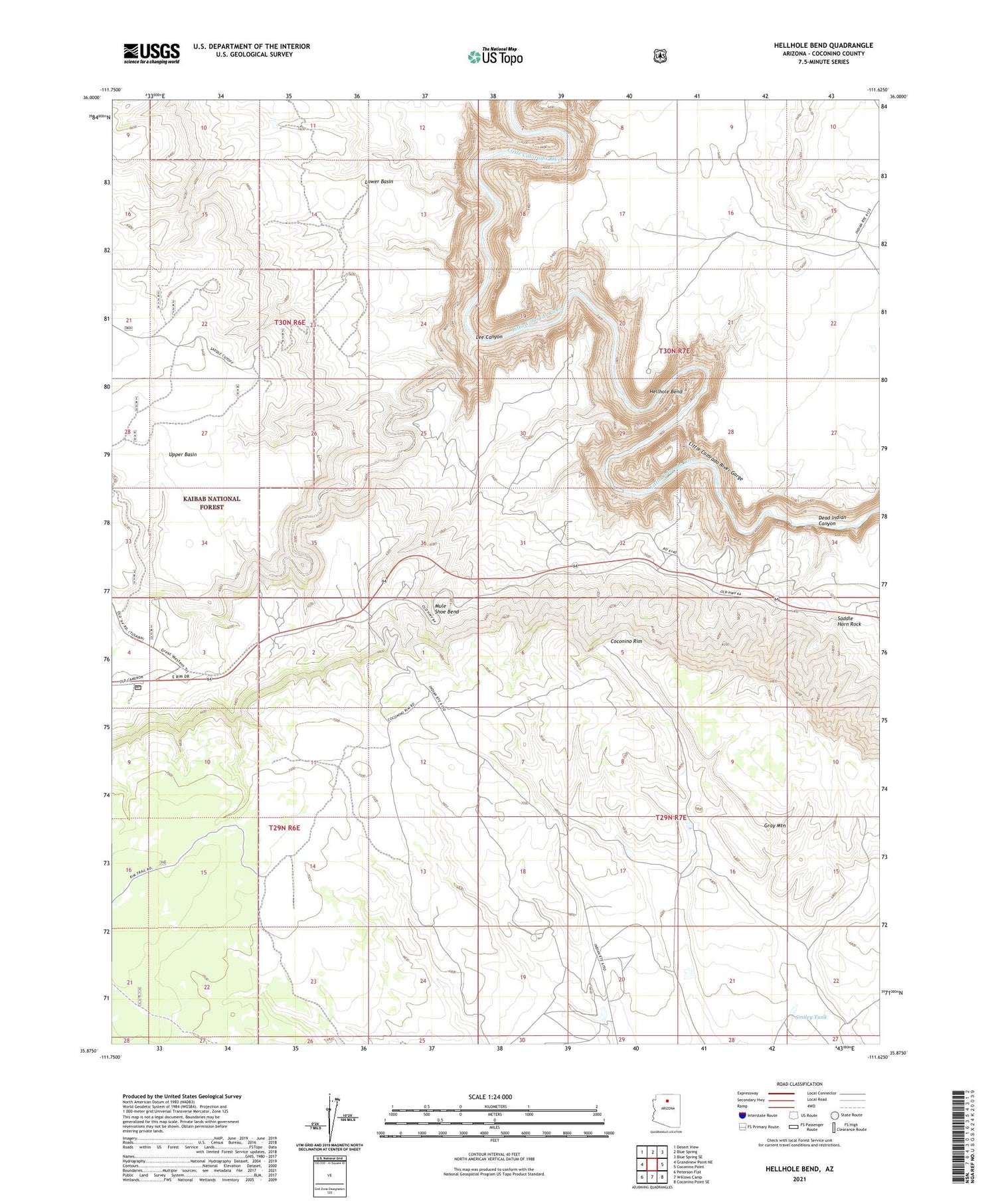 Hellhole Bend Arizona US Topo Map Image