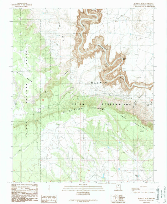 Classic USGS Hellhole Bend Arizona 7.5'x7.5' Topo Map Image