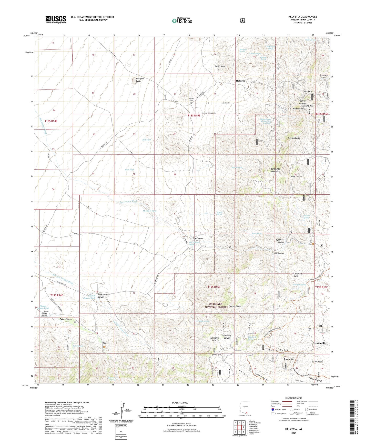 Helvetia Arizona US Topo Map Image