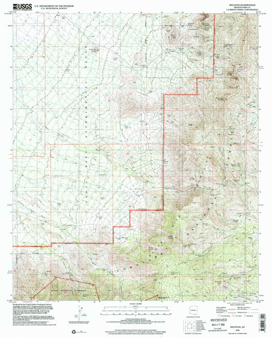 Classic USGS Helvetia Arizona 7.5'x7.5' Topo Map Image