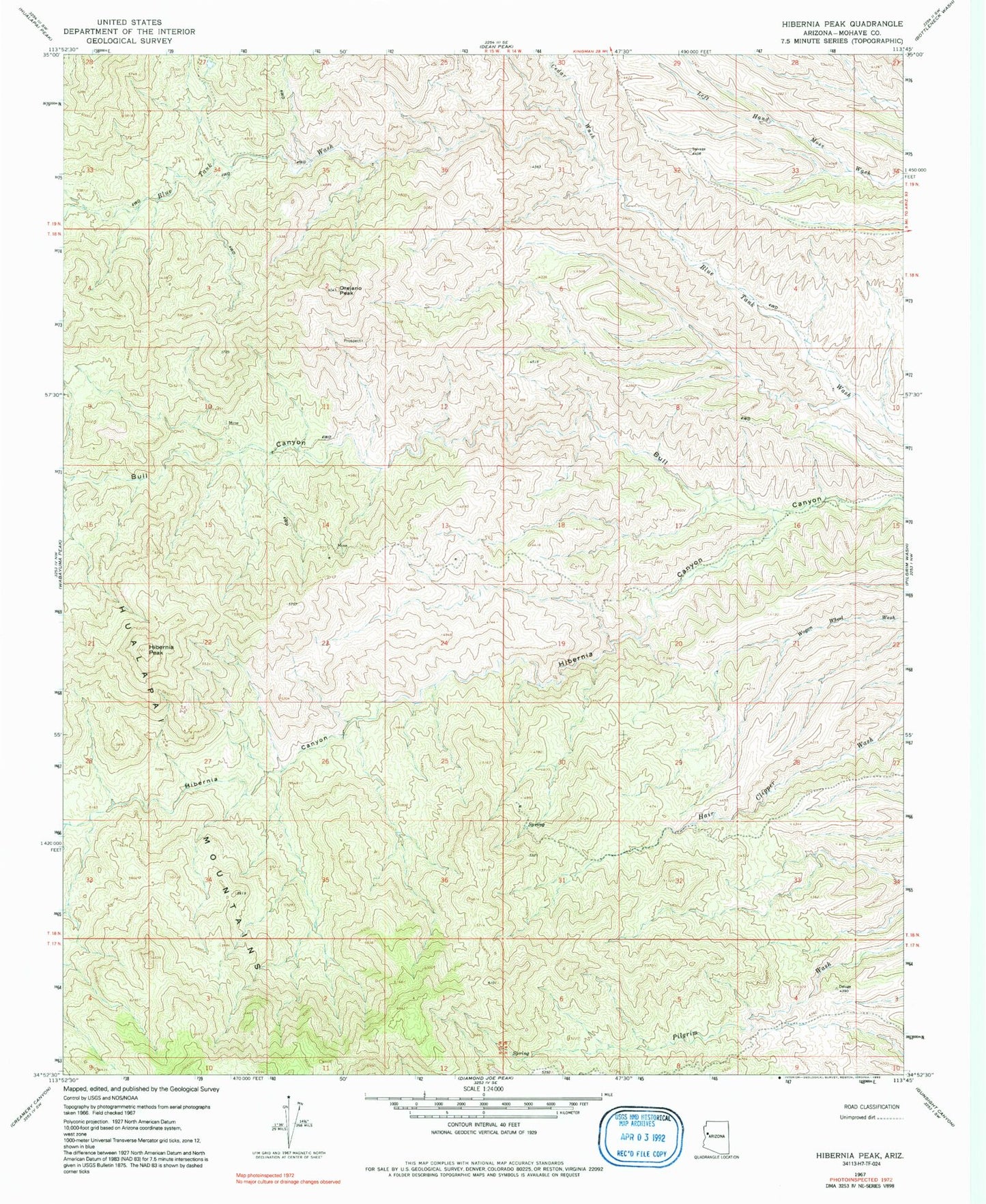 Classic USGS Hibernia Peak Arizona 7.5'x7.5' Topo Map Image