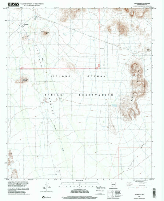 Classic USGS Hickiwan Arizona 7.5'x7.5' Topo Map Image