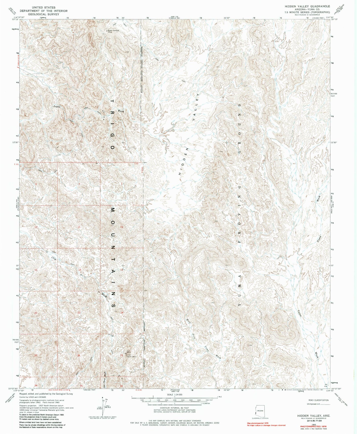 Classic USGS Hidden Valley Arizona 7.5'x7.5' Topo Map Image