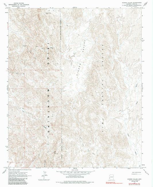 Classic USGS Hidden Valley Arizona 7.5'x7.5' Topo Map Image