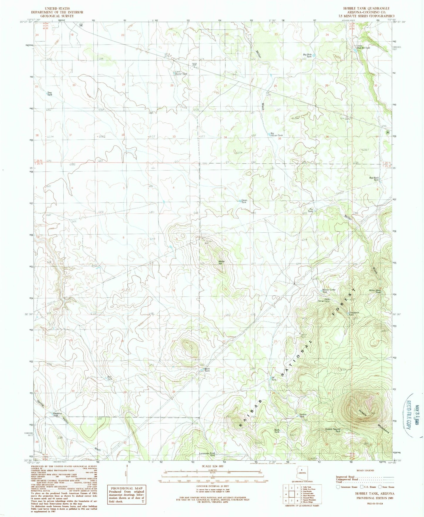 Classic USGS Hobble Tank Arizona 7.5'x7.5' Topo Map Image