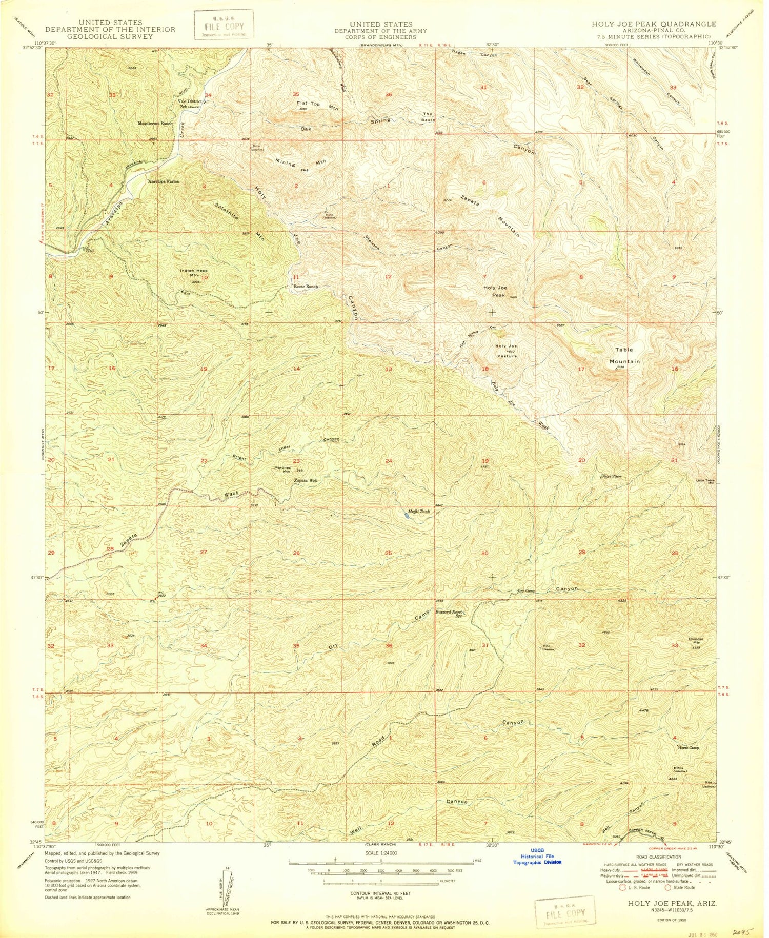 Classic USGS Holy Joe Peak Arizona 7.5'x7.5' Topo Map Image