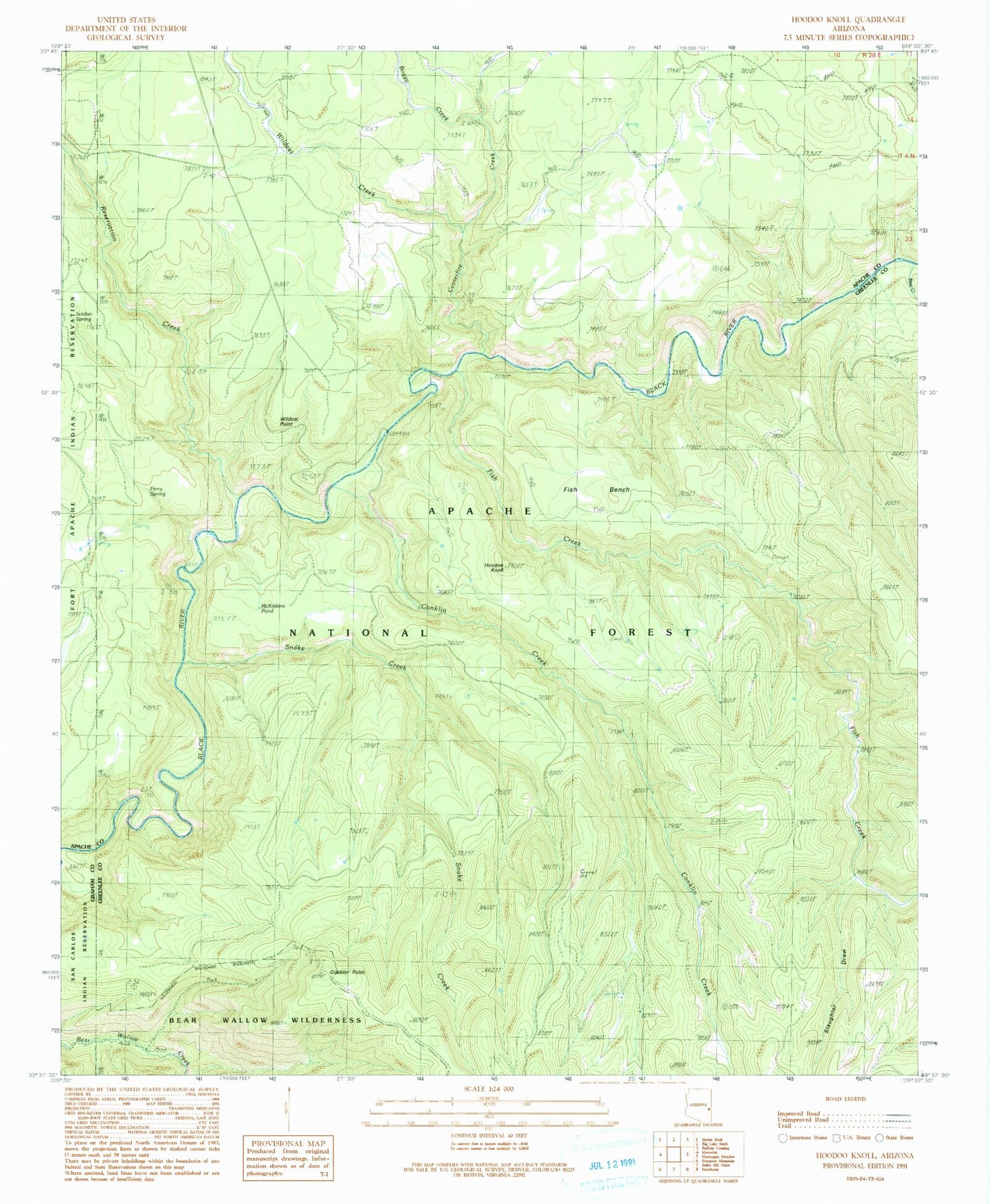 Classic USGS Hoodoo Knoll Arizona 7.5'x7.5' Topo Map Image