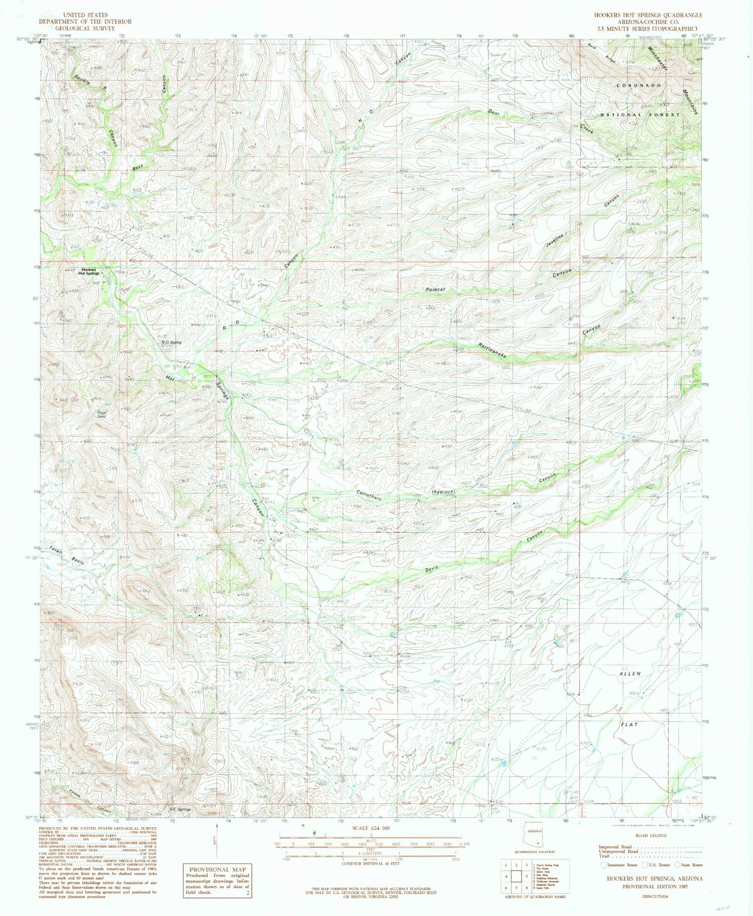 Classic USGS Hookers Hot Springs Arizona 7.5'x7.5' Topo Map Image
