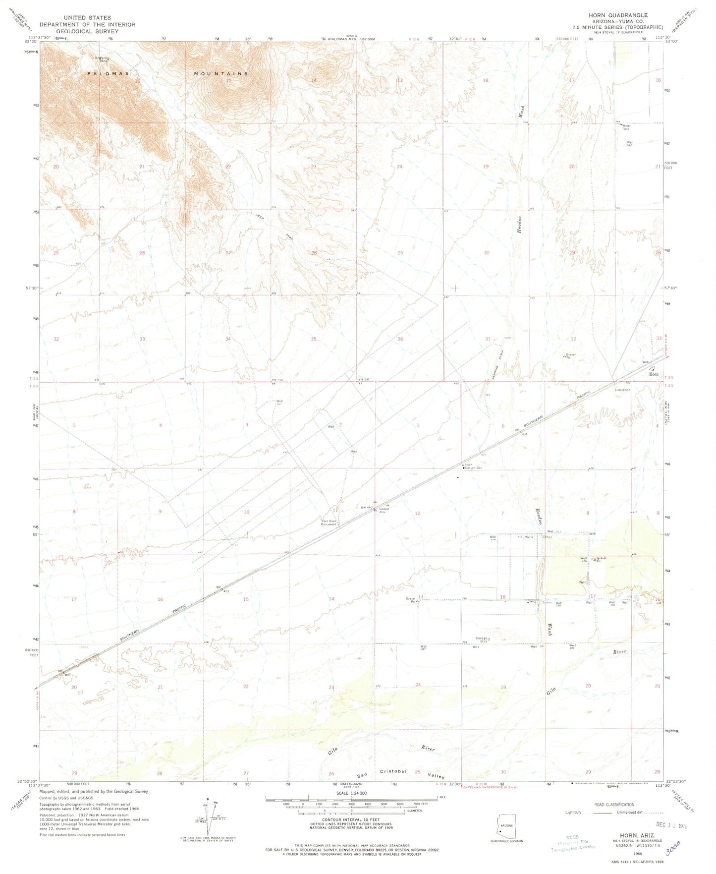 Classic USGS Horn Arizona 7.5'x7.5' Topo Map Image