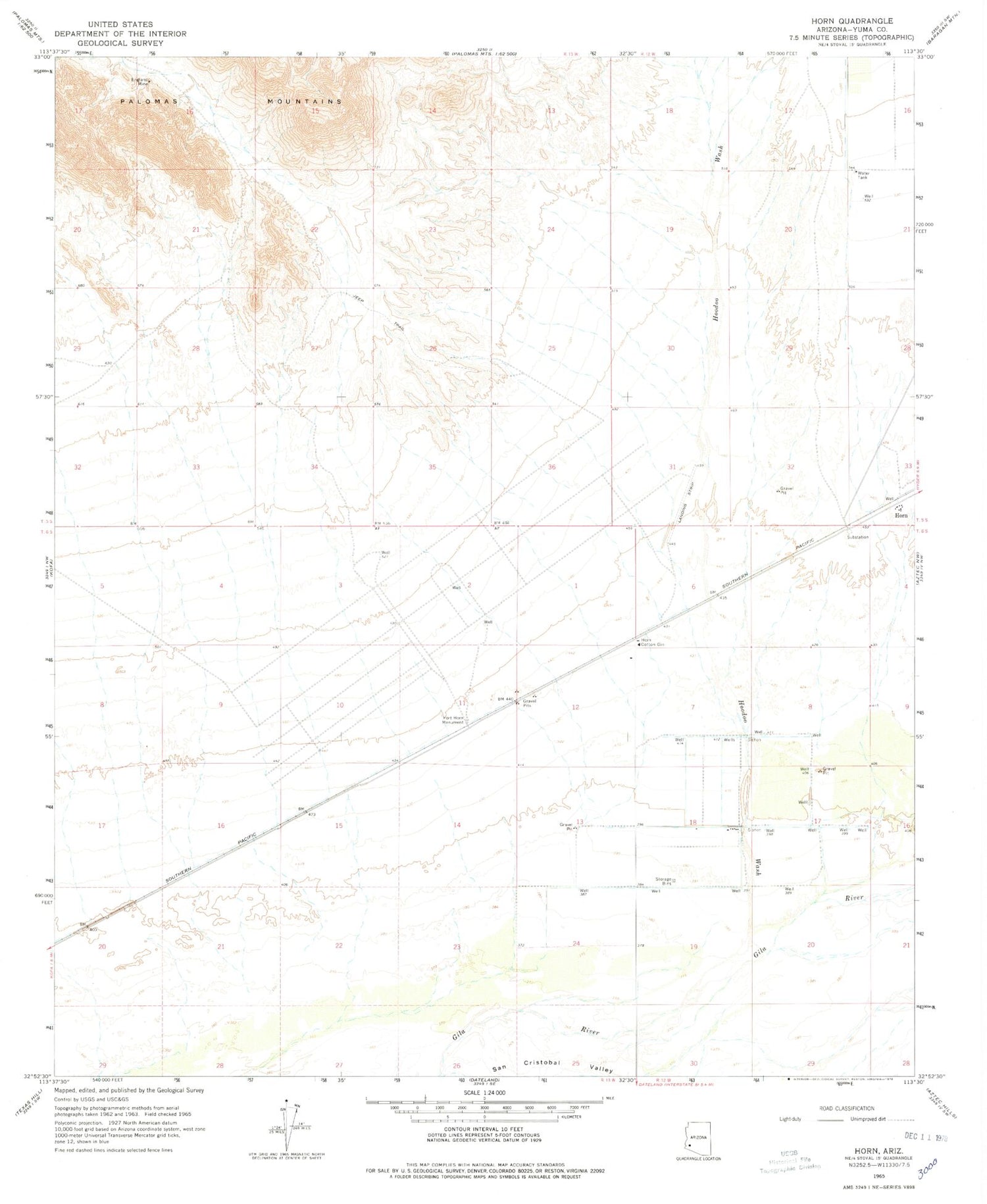 Classic USGS Horn Arizona 7.5'x7.5' Topo Map Image