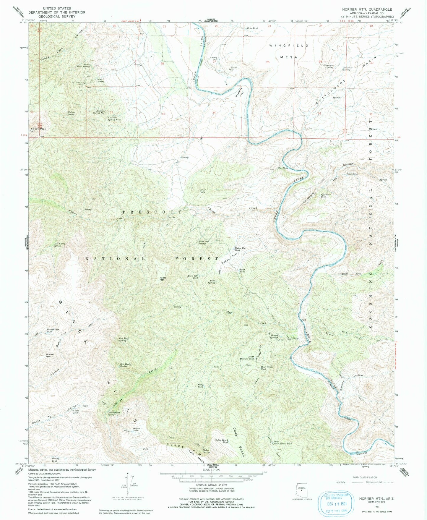 Classic USGS Horner Mountain Arizona 7.5'x7.5' Topo Map Image