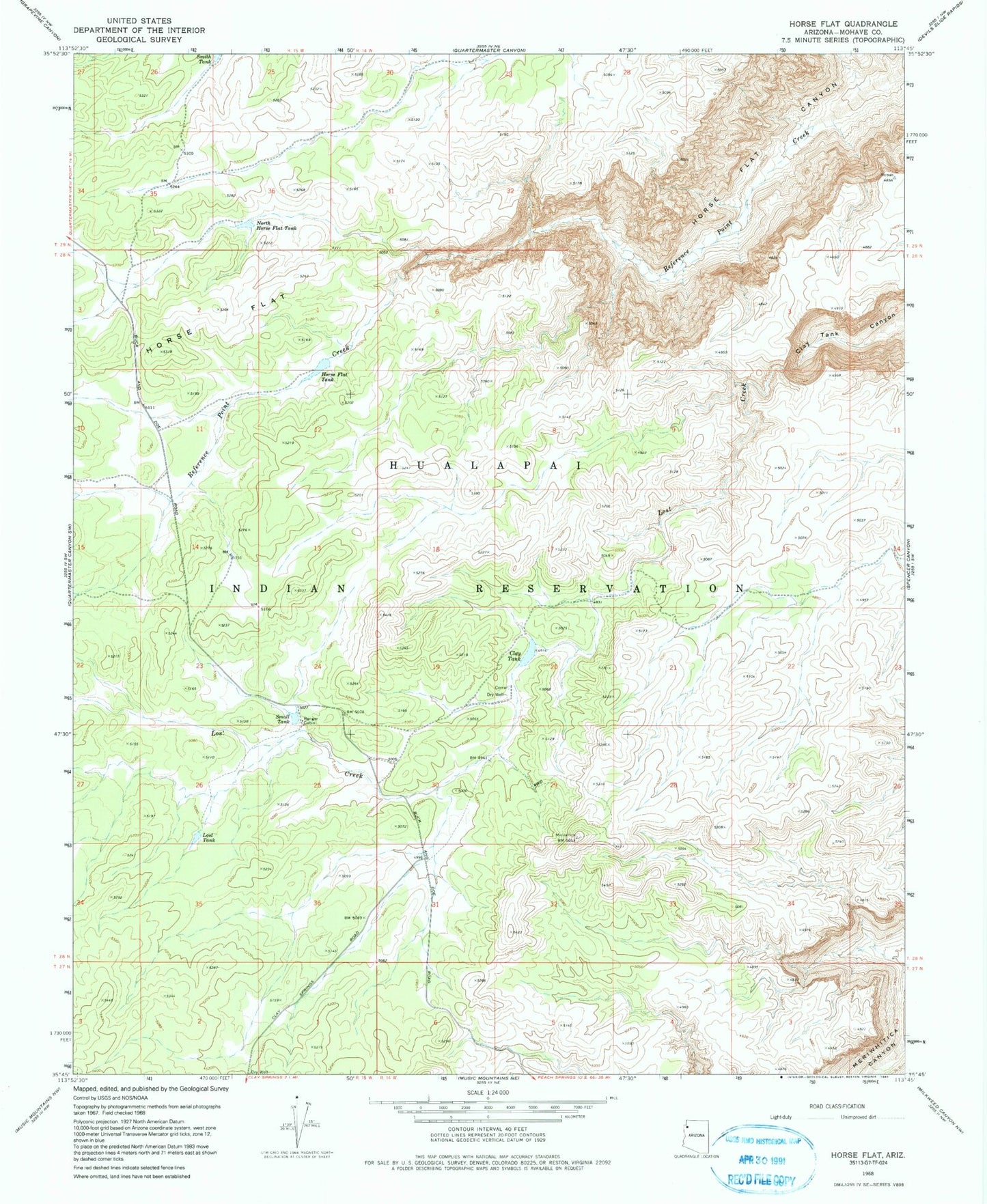 Classic USGS Horse Flat Arizona 7.5'x7.5' Topo Map Image
