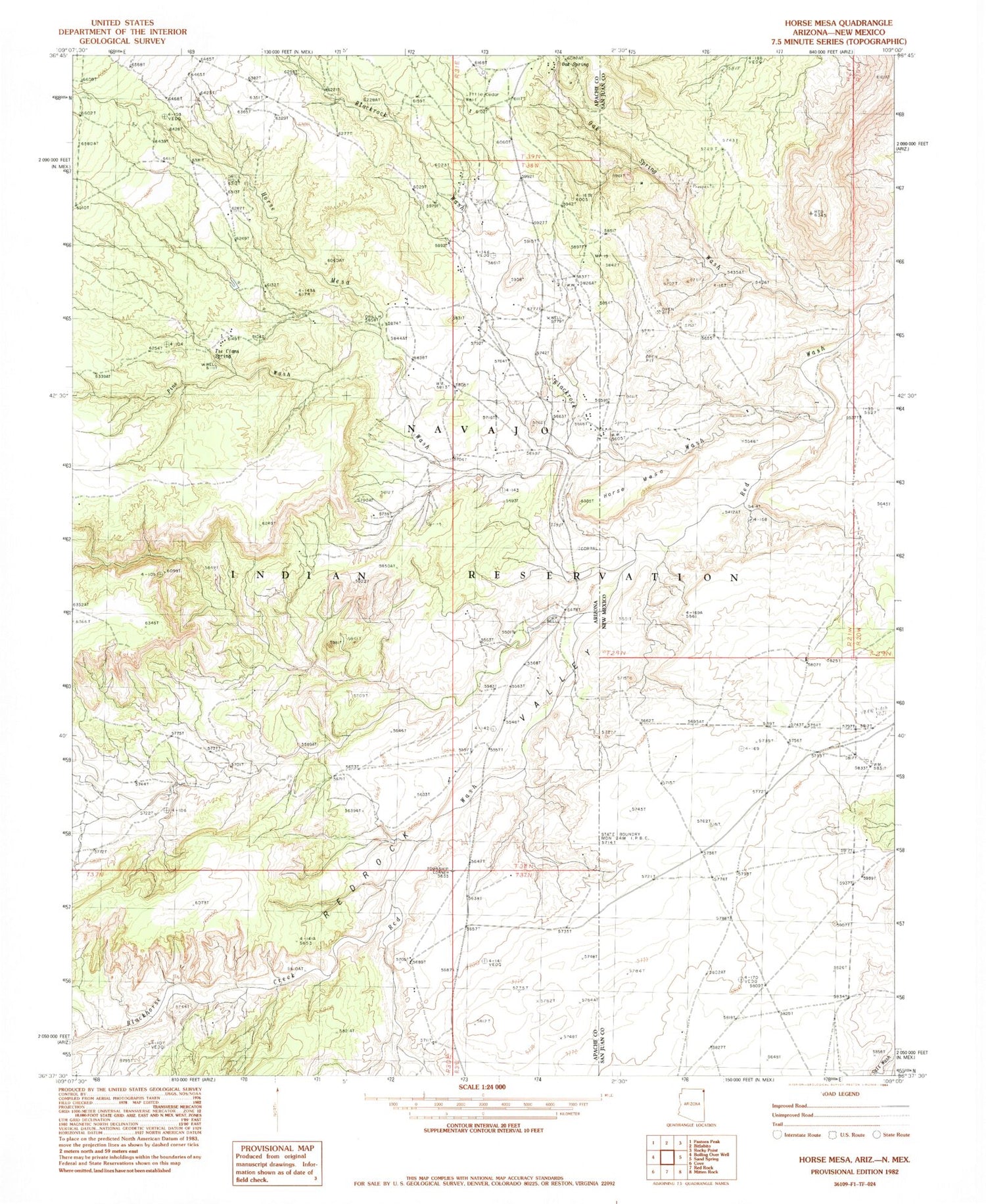 Classic USGS Horse Mesa Arizona 7.5'x7.5' Topo Map Image
