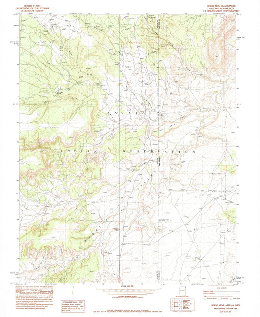 Classic USGS Horse Mesa Arizona 7.5'x7.5' Topo Map Image