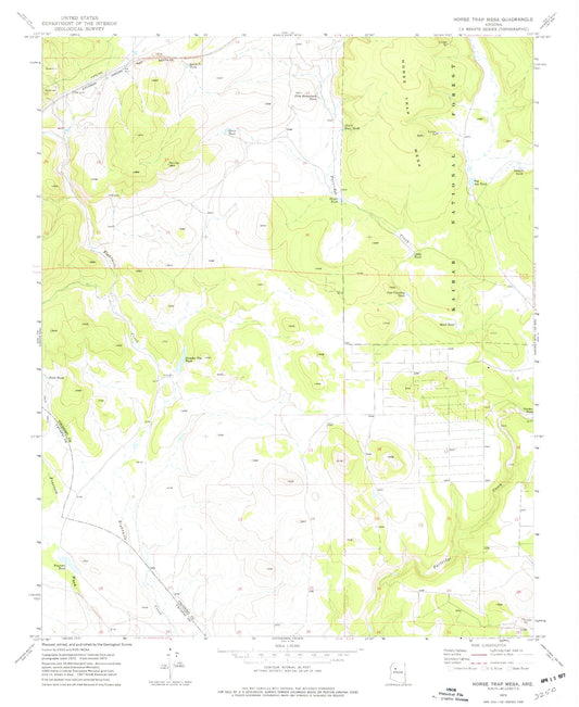 Classic USGS Horse Trap Mesa Arizona 7.5'x7.5' Topo Map Image