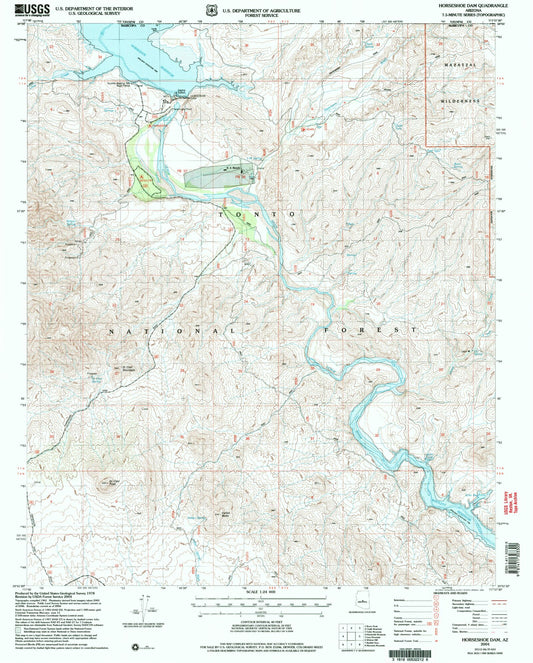 Classic USGS Horseshoe Dam Arizona 7.5'x7.5' Topo Map Image