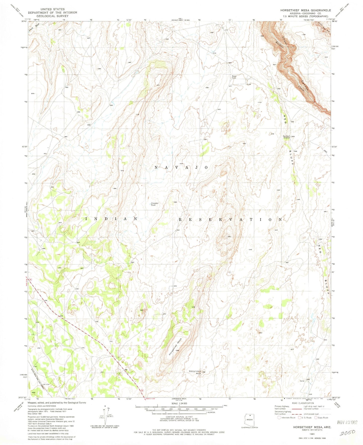 Classic USGS Horsethief Mesa Arizona 7.5'x7.5' Topo Map Image