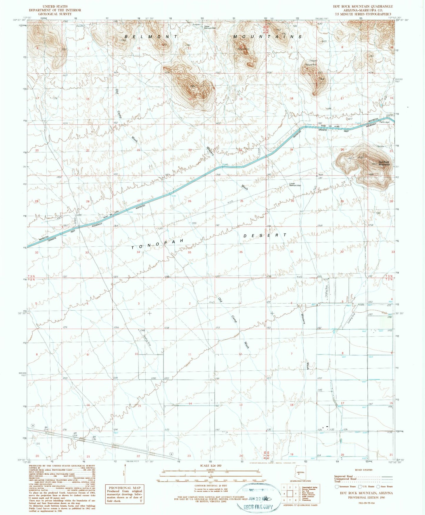Classic USGS Hot Rock Mountain Arizona 7.5'x7.5' Topo Map Image