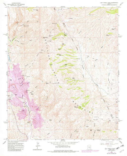 Classic USGS Hot Tamale Peak Arizona 7.5'x7.5' Topo Map Image