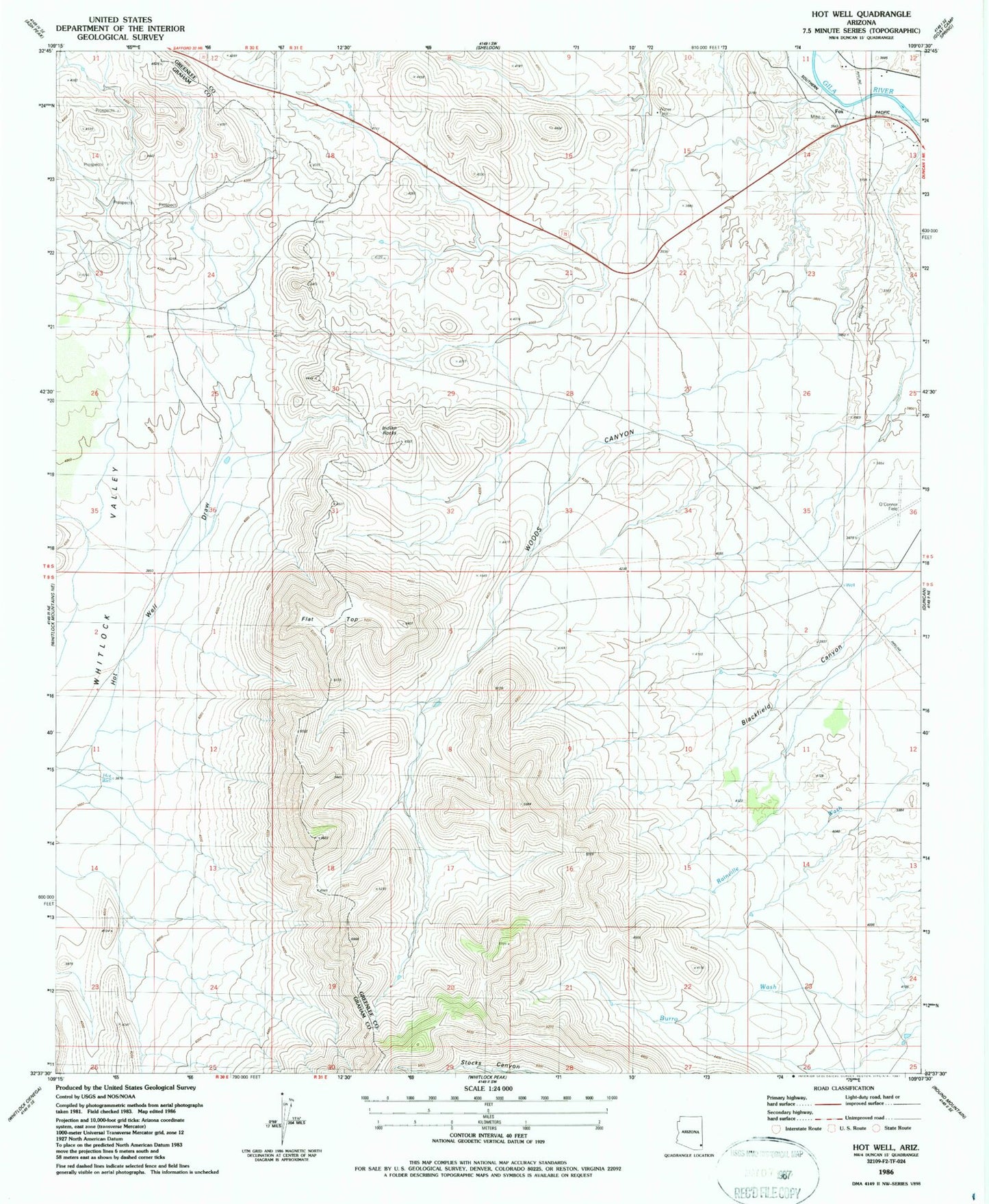 Classic USGS Hot Well Arizona 7.5'x7.5' Topo Map Image