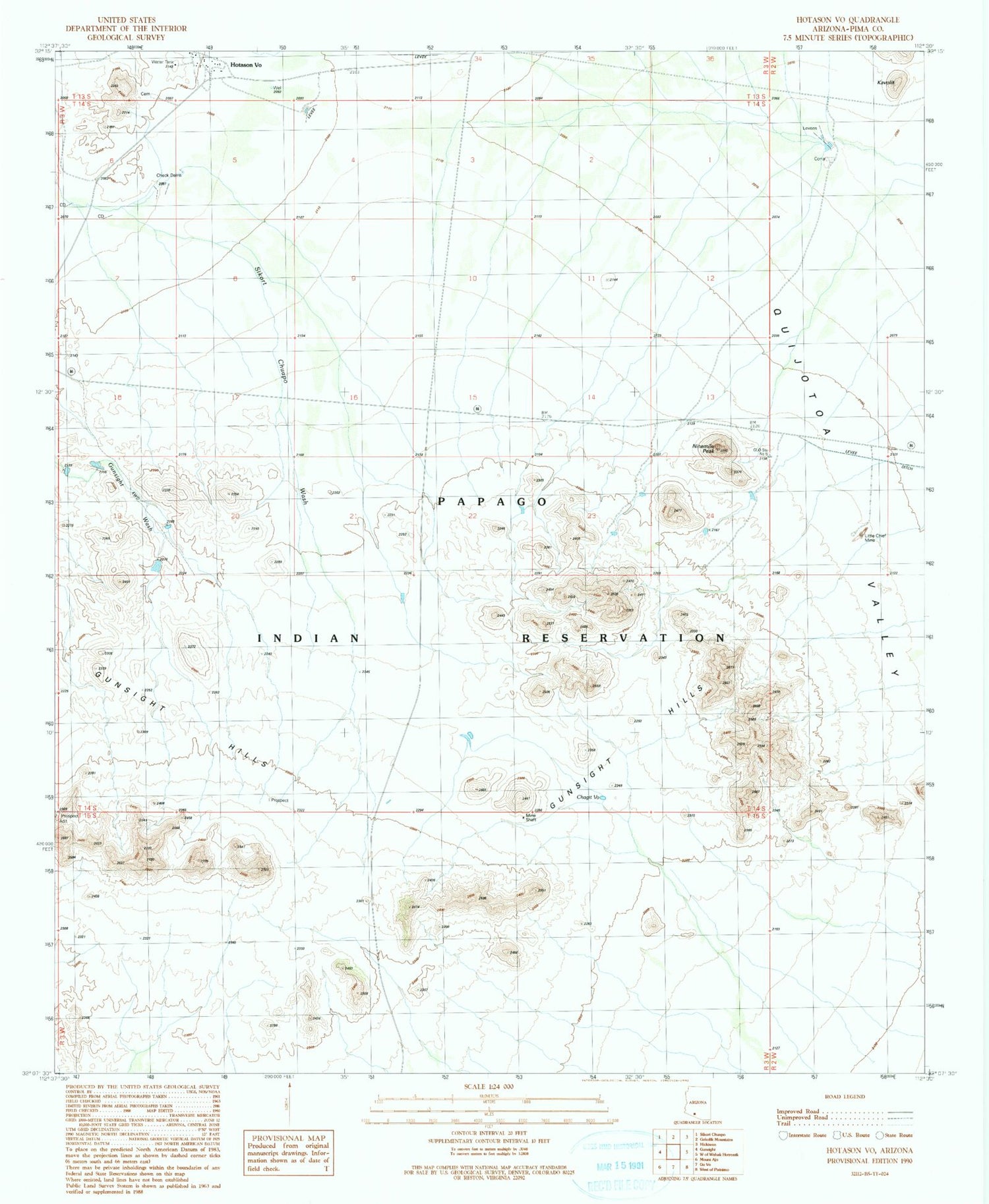 Classic USGS Hotason Vo Arizona 7.5'x7.5' Topo Map Image
