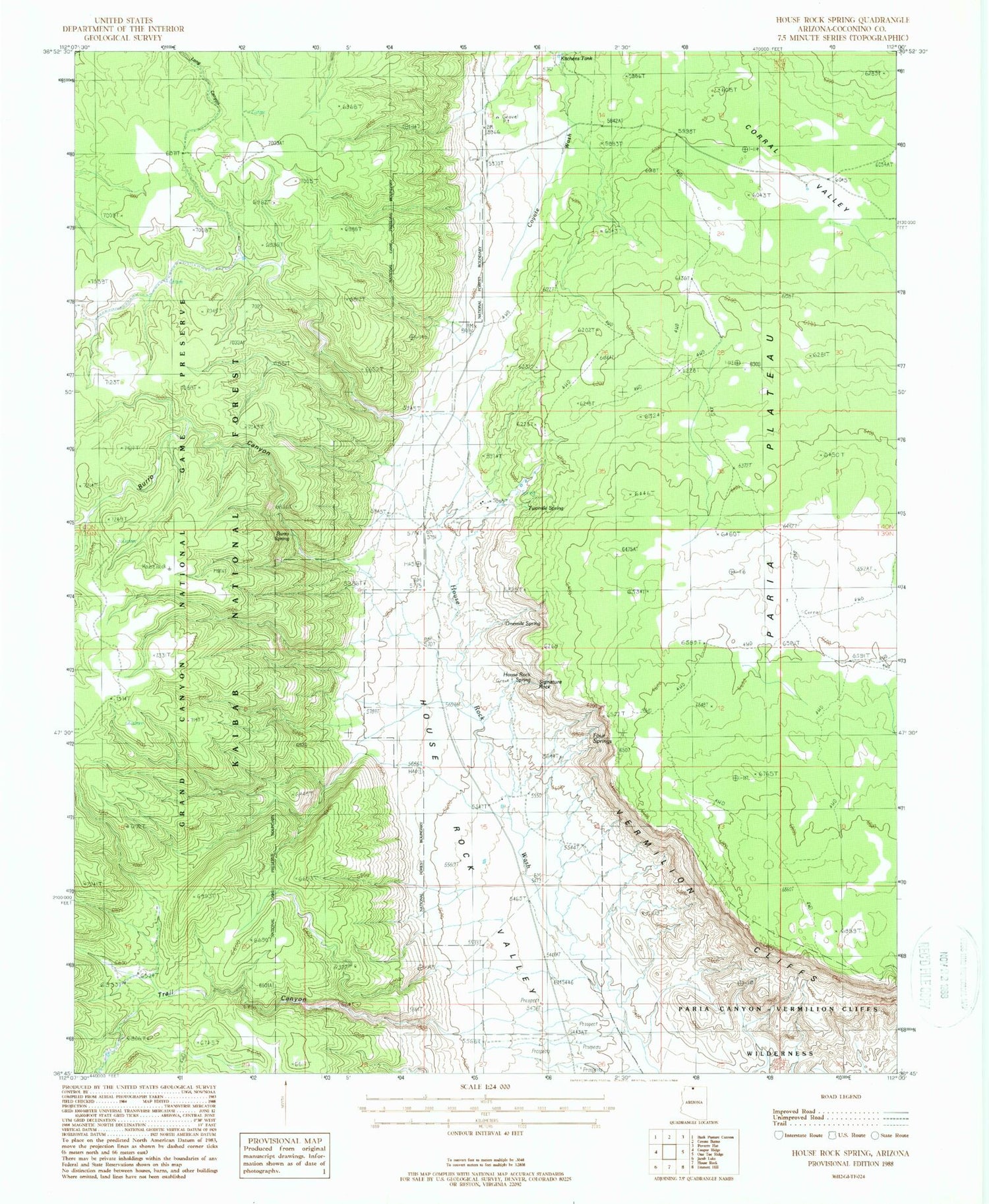 Classic USGS House Rock Spring Arizona 7.5'x7.5' Topo Map Image