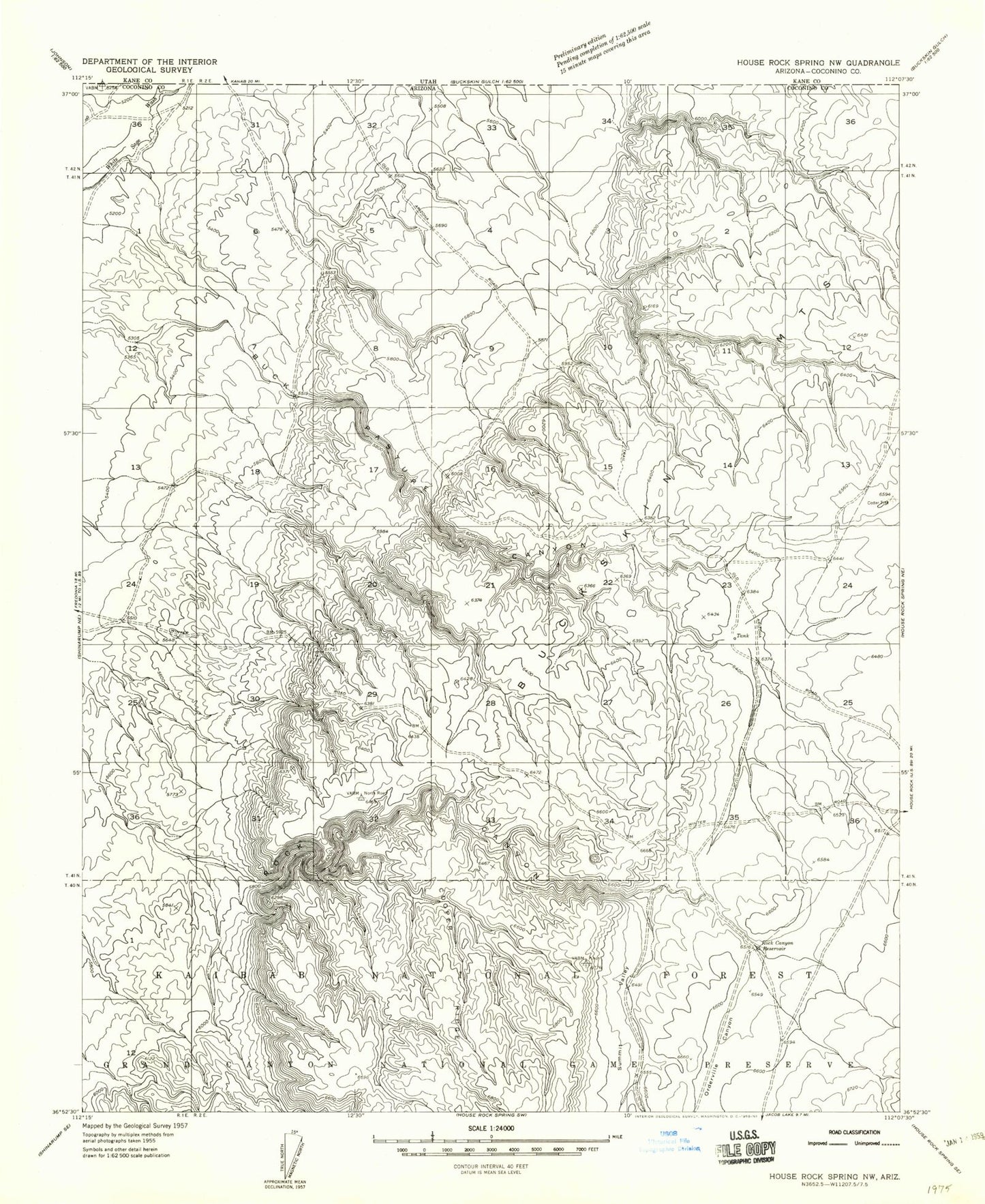 Classic USGS Buck Pasture Canyon Arizona 7.5'x7.5' Topo Map Image