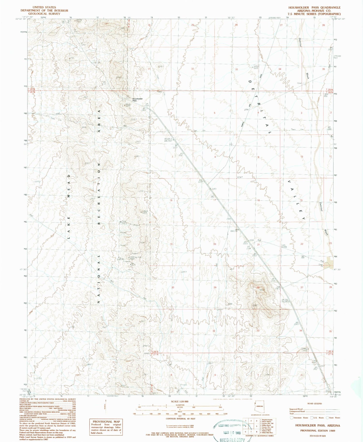 Classic USGS Housholder Pass Arizona 7.5'x7.5' Topo Map Image