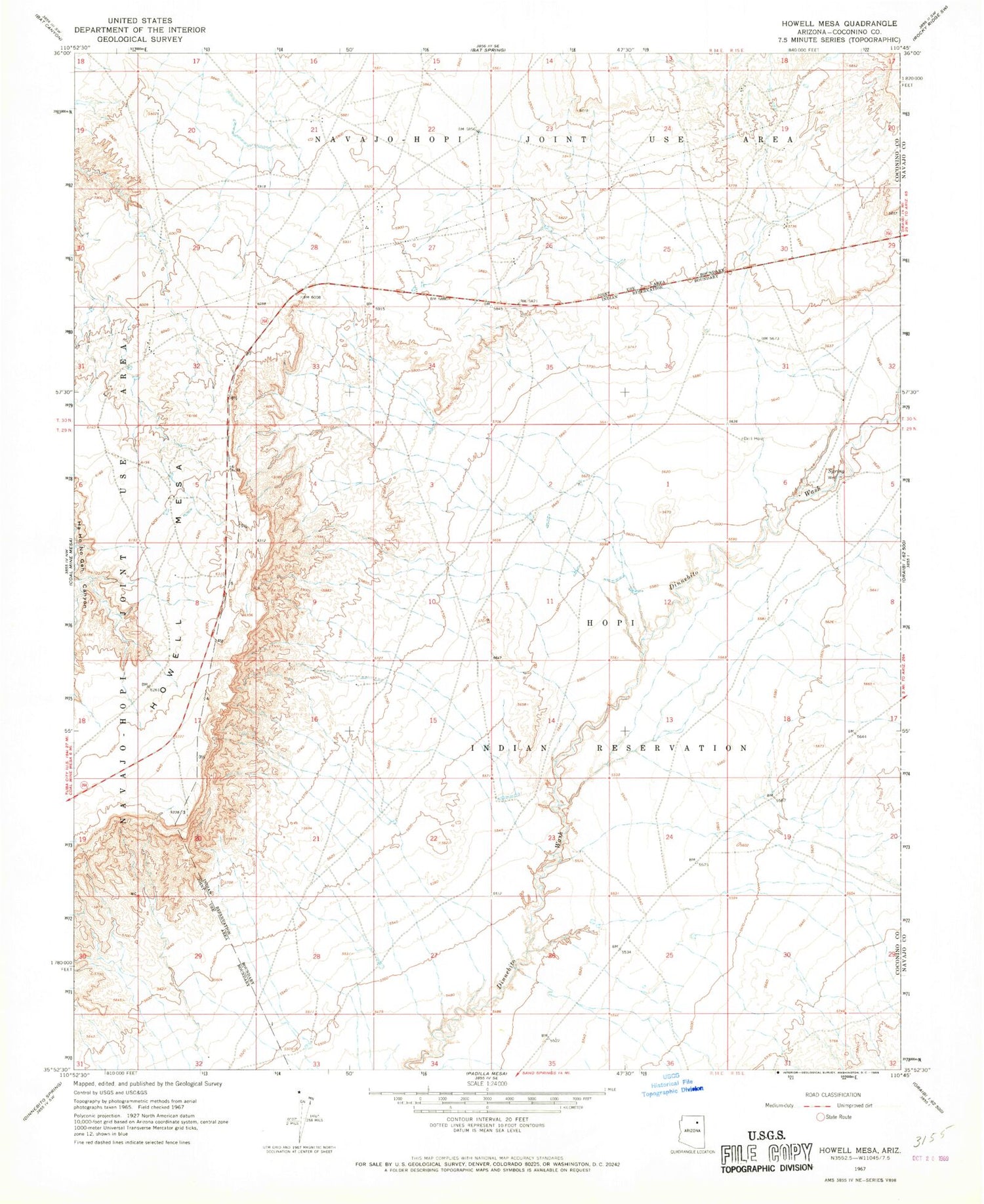 Classic USGS Howell Mesa Arizona 7.5'x7.5' Topo Map Image