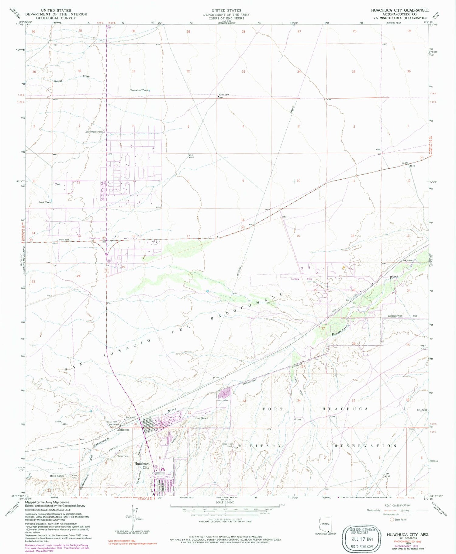Classic USGS Huachuca City Arizona 7.5'x7.5' Topo Map Image