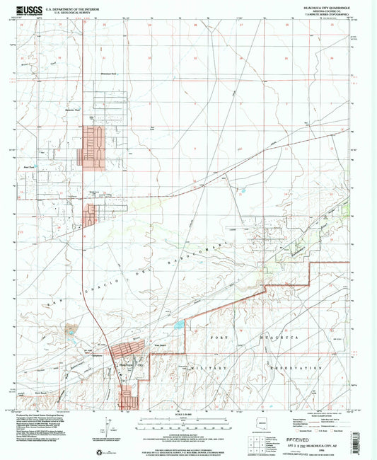 Classic USGS Huachuca City Arizona 7.5'x7.5' Topo Map Image