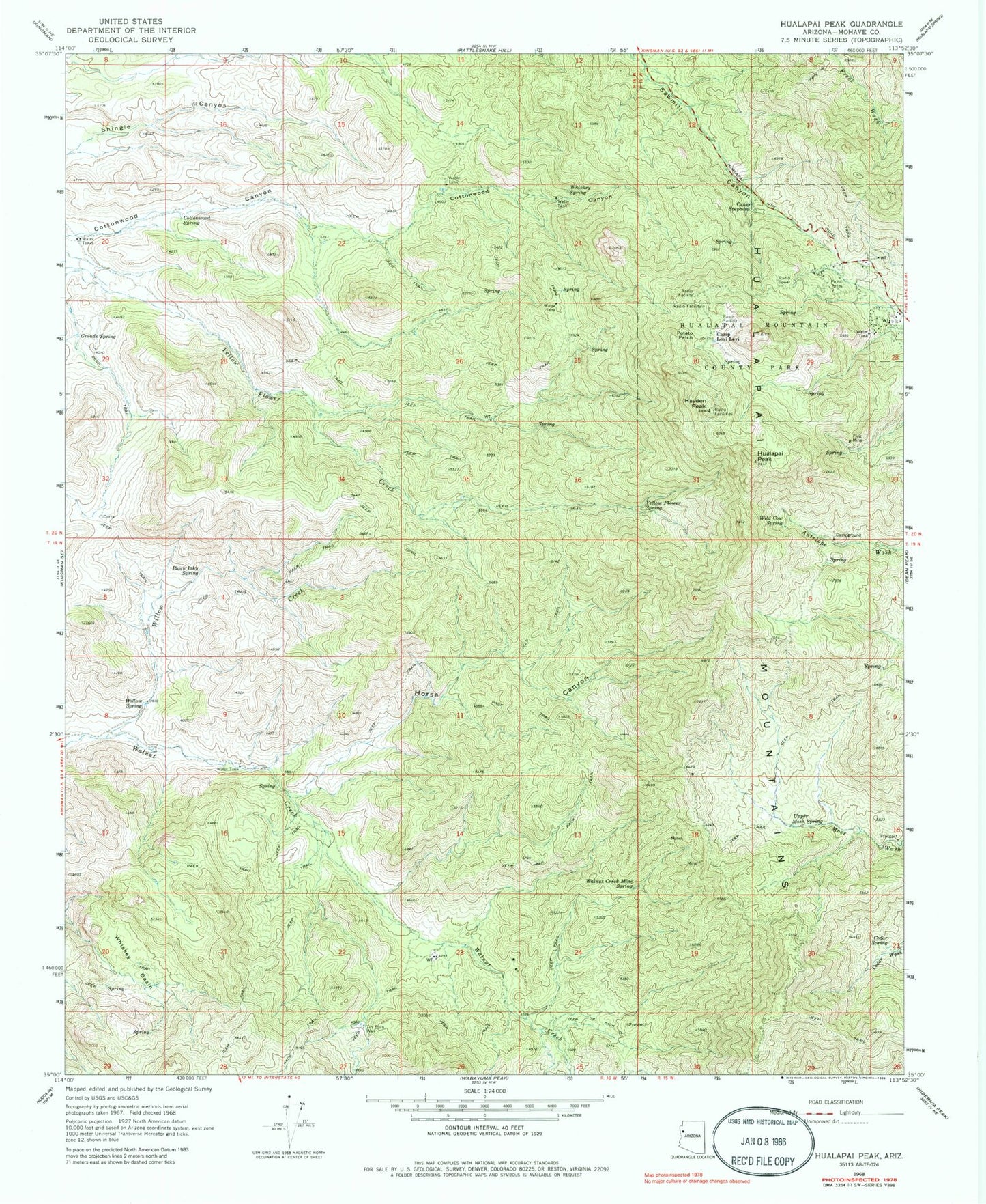 Classic USGS Hualapai Peak Arizona 7.5'x7.5' Topo Map Image