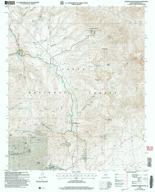 Classic USGS Humboldt Mountain Arizona 7.5'x7.5' Topo Map Image