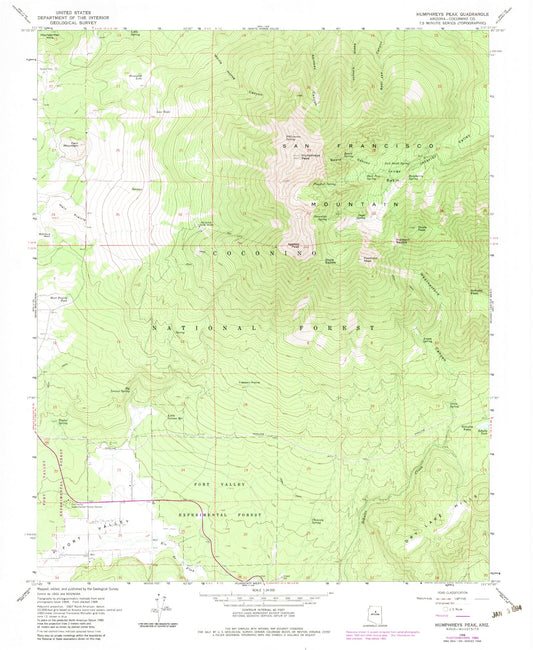 USGS Classic Humphreys Peak Arizona 7.5'x7.5' Topo Map Image